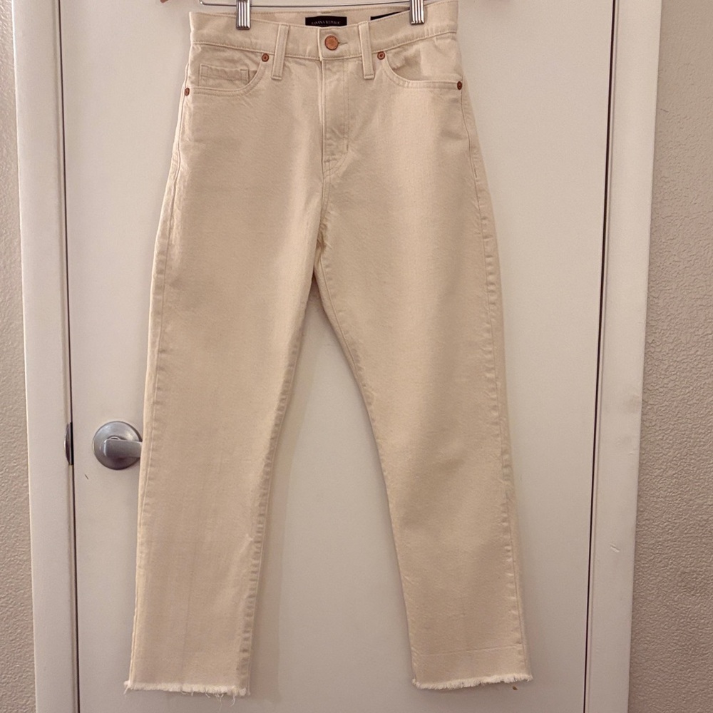 Banana Republic Women's Cream Distressed High Rise Straight Ankle Jeans SZ 26